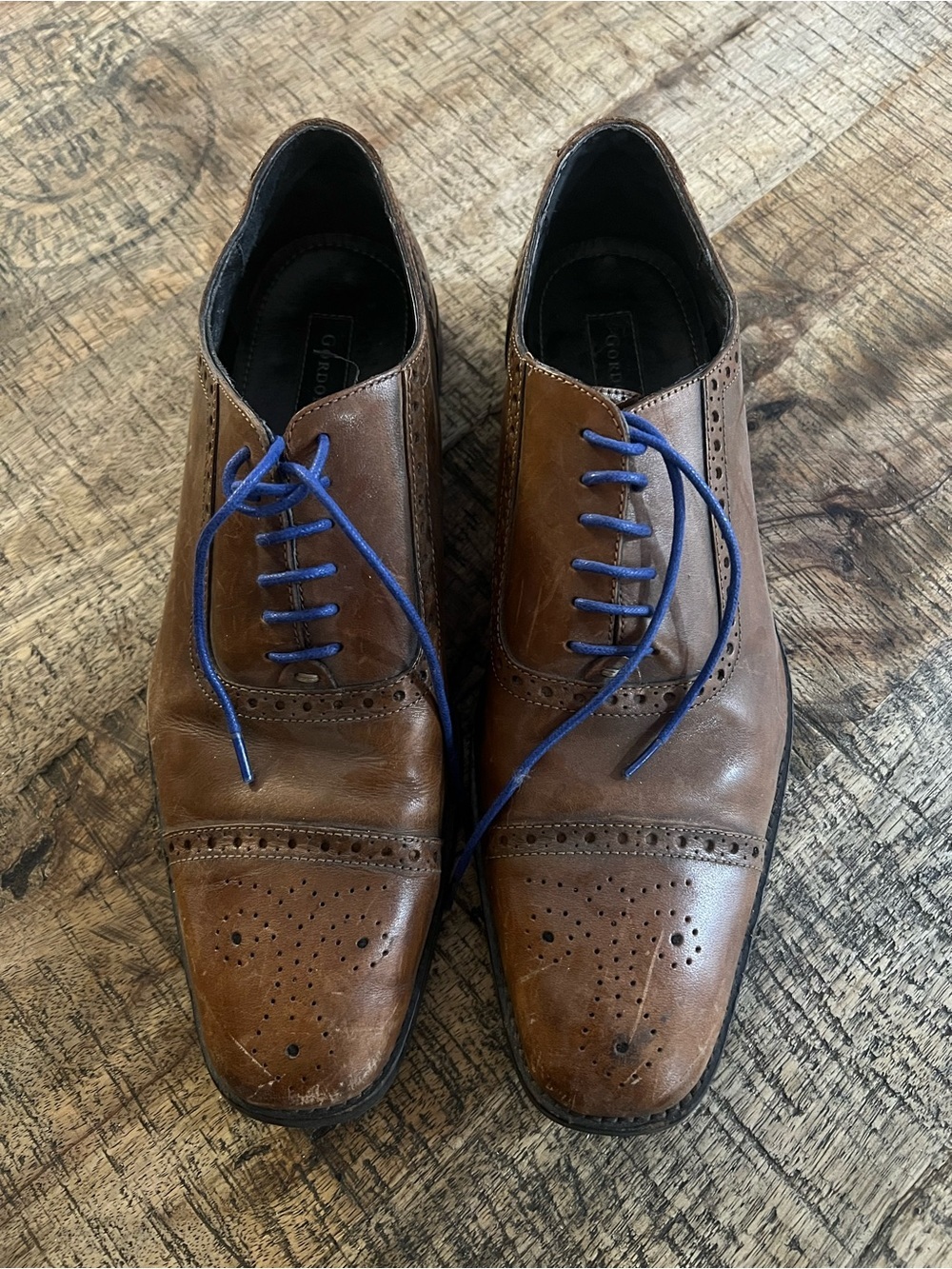 Gordon Rush Cap-Toe Brogue Oxford in Brown with Blue Laces - Size 8.5